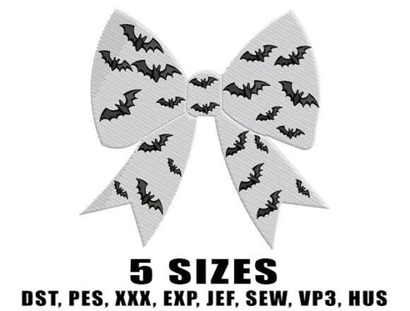 Bat Bow Halloween Embroidery Design