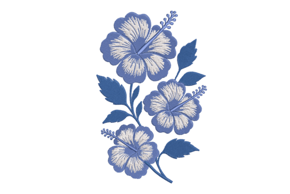 Blue White Hibiscus Embroidery Design