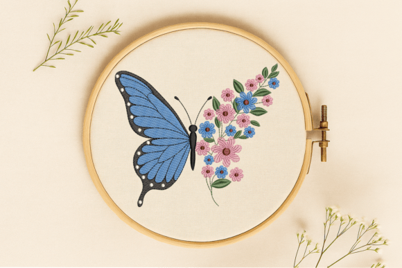 Butterfly with Floral Embroidery Design