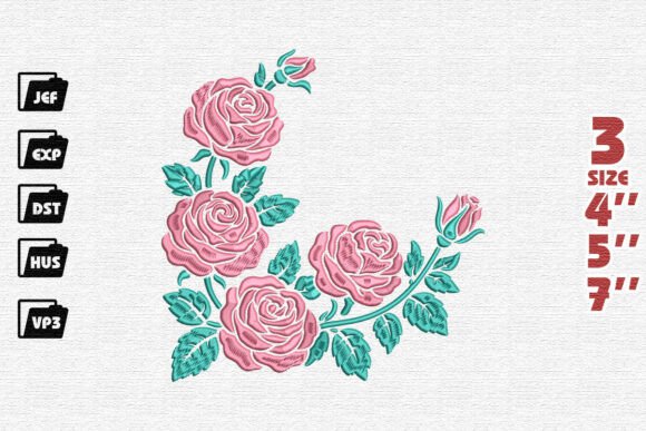 Curved Rose Corner Embroidery