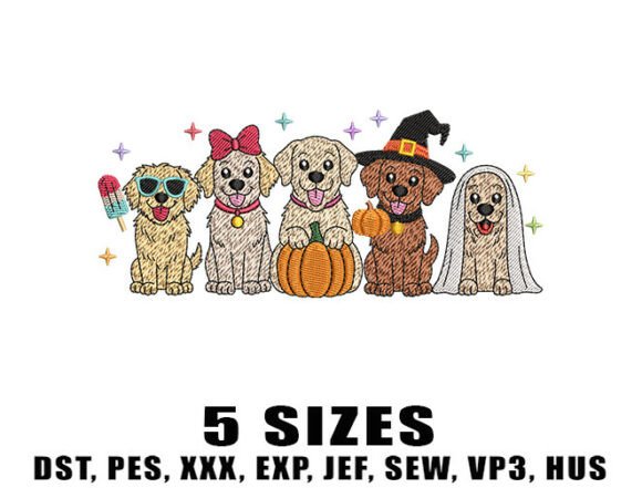 Cute Golden Dog Embroidery Design