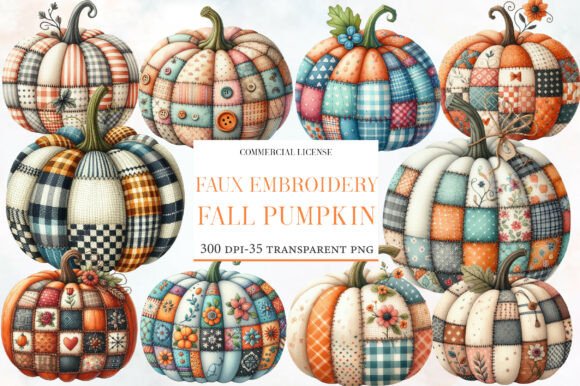 Faux Embroidery Fall Pumpkin Clipart