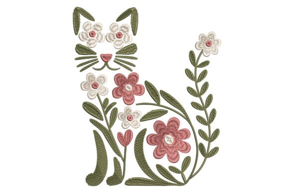 Floral Cat Embroidery File