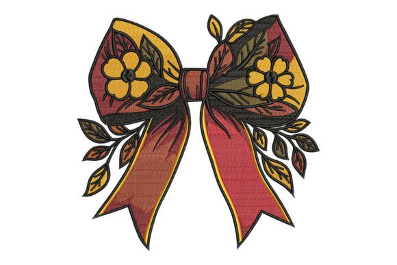 Floral Fall Bow Embroidery Design