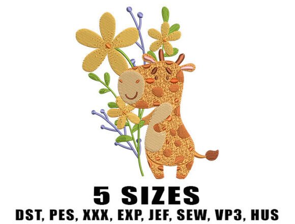 Floral Giraffe Embroidery Design