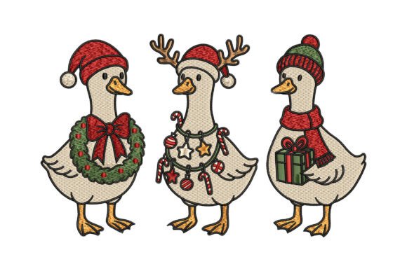 Funny Christmas Goose Embroidery
