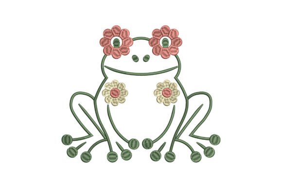 Funny Floral Frog Embroidery