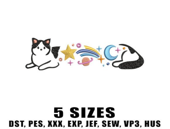 Galaxy Cat Embroidery Design