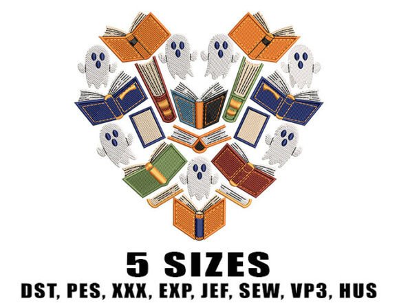 Ghost Books Halloween Embroidery Design
