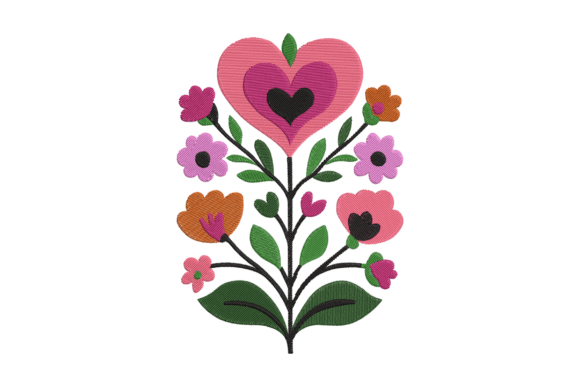 Heart Flower Embroidery Design