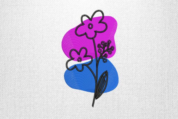 Modern Pink Blue Floral Embroidery Art