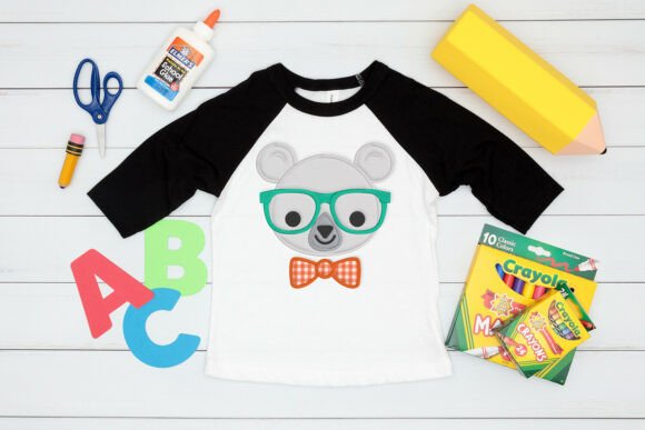 Nerd Bear Applique Embroidery