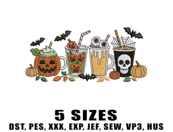 Orange Pumpkin Latte Embroidery Design