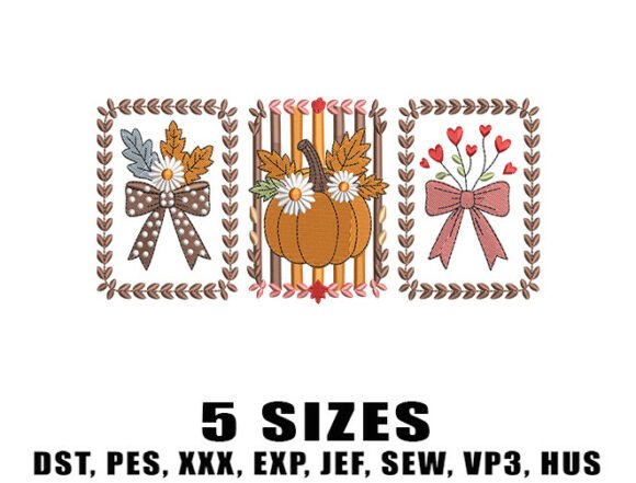 Pumpkin Bow Frame Embroidery Design