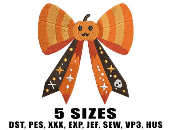 Spooky Pumpkin Bow Embroidery Design