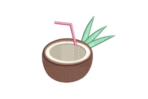Tropical Coconut Drink Embroidery Design