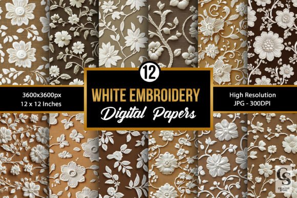 White Needlework Embroidery Floral Paper