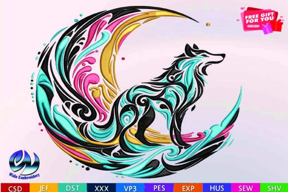 Wolf Embroidery Machine Design, 10 Format